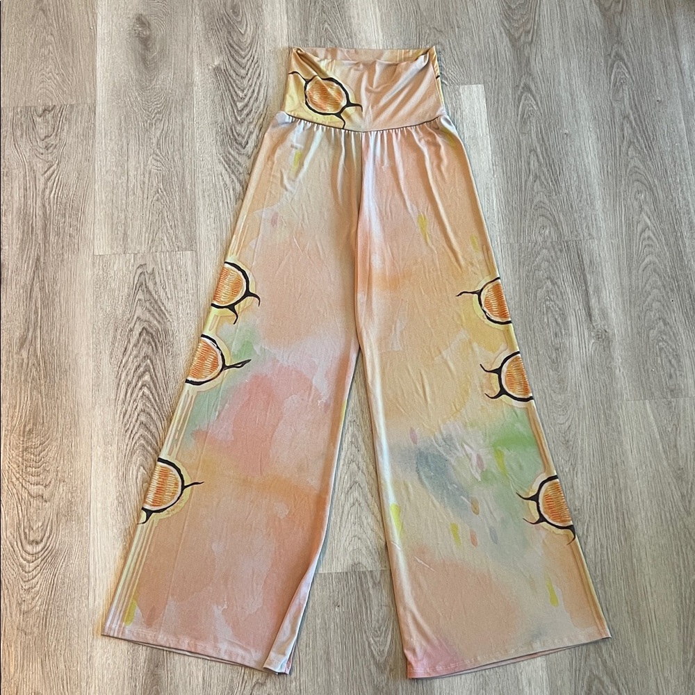 Colorful Wide-Leg Pants with Abstract Design